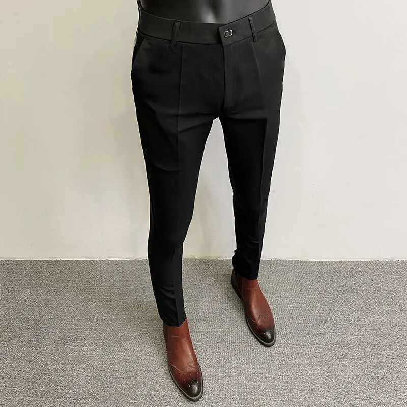 Męskie spodnie garniturowe Sukienka Pantalone Hombre Stretch Slim Formalne spodnie Calça Masculina Jednokolorowe spodnie codzienne Moda Odzież męska