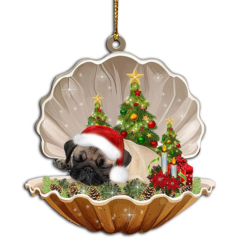 Hiasan Natal lucu anak anjing kerang gantung liontin pohon Natal ornamen gantung 2024 Selamat Tahun Baru dekorasi rumah Natal
