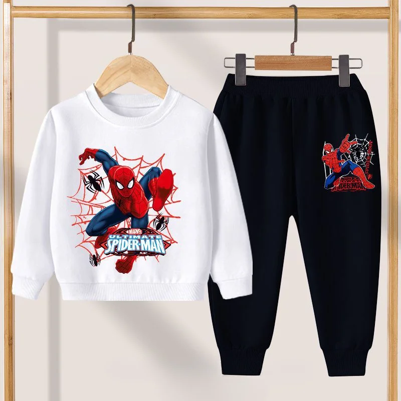 Disney Casual Sweatshirts Jongens Peuter Cartoon Kleding Nieuwe Crewneck Spiderman Print Truien Broek 2 stuks Trainingspakken met lange mouwen