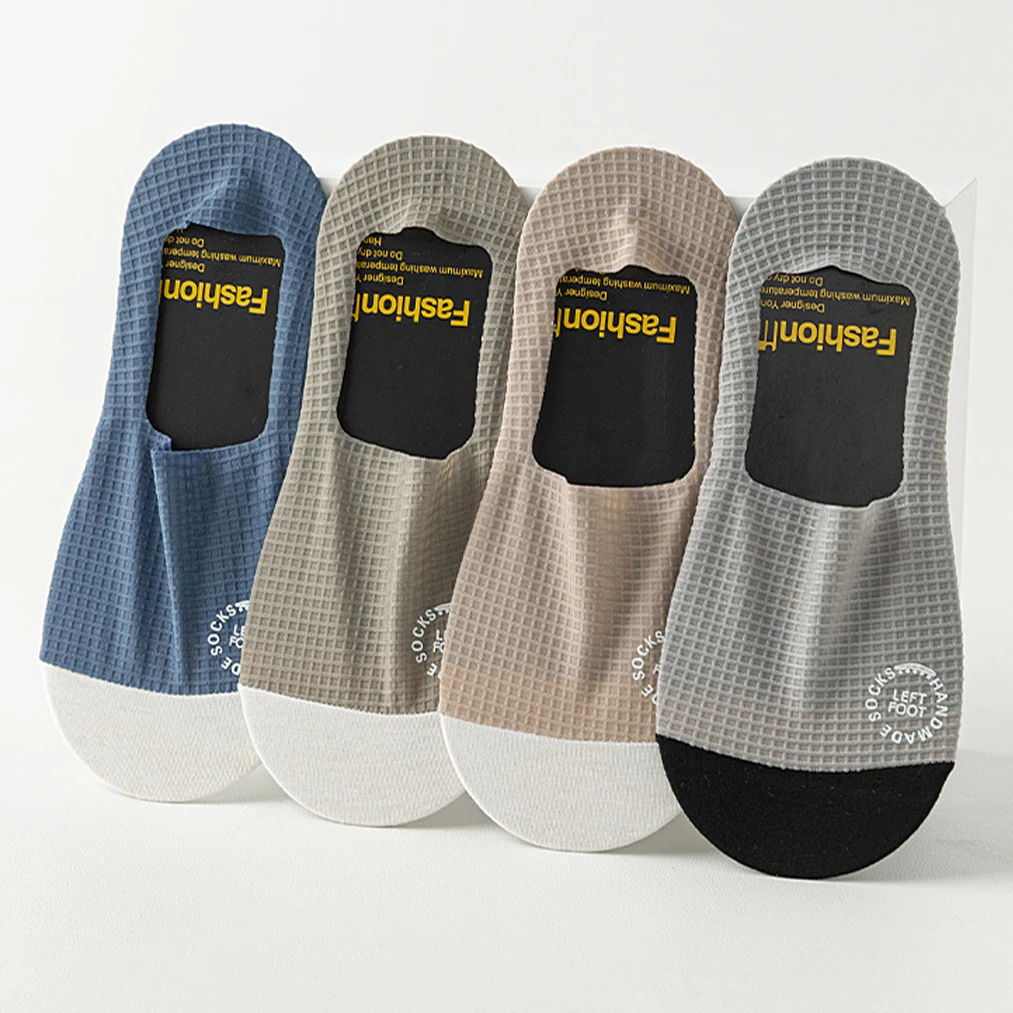 3 pary męskich niewidocznych skarpetek cienkie oddychające wygodne wysokiej jakości wzór waflowy skarpety w łódkę pochłaniające pot Casual Mesh Sox