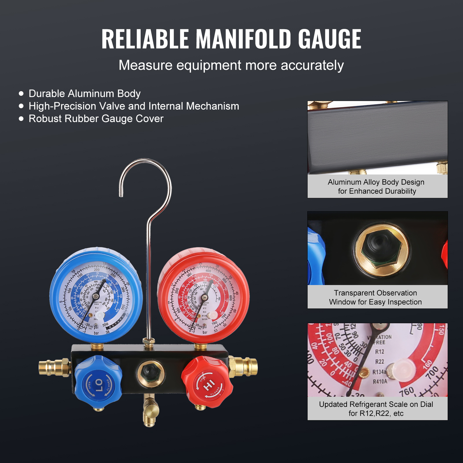 SucceBuy 3.5CFM 4CFM Eentraps Draaischuif HVAC Air AC Vacuümpomp & A/C Koelmiddel Kit Manometerset Airconditioning