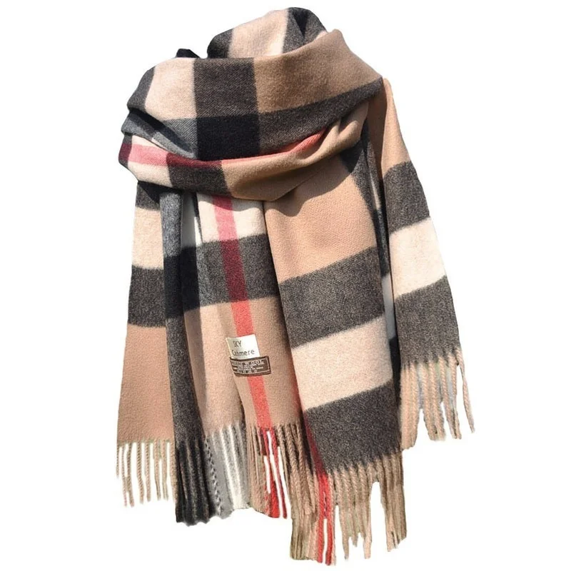 Pamwallymensa-bufanda de marca de lujo para mujer, chales a cuadros, cálidos, de estilo británico, gruesos, para invierno, 2024