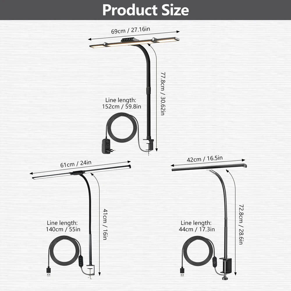Lâmpada de mesa led para escritório doméstico, cabeça dupla, escurecimento contínuo, luzes de leitura para cuidados com os olhos, modo de 3 cores, flexível, ajustável, lâmpadas de mesa para pc
