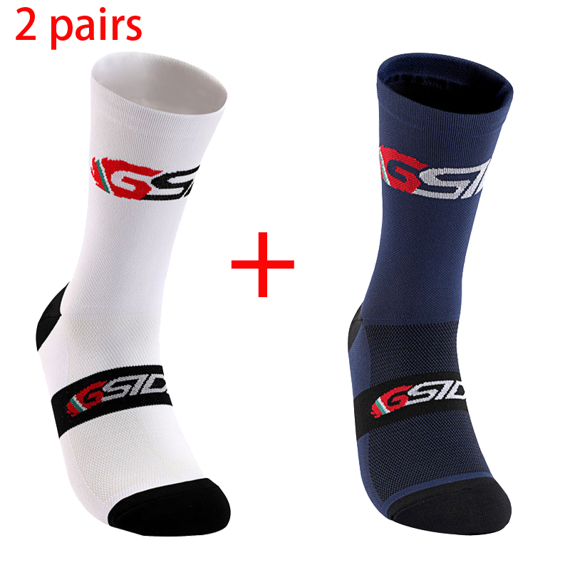 2 pares 2023 nuevos calcetines de ciclismo bicicleta enfermera compresión bicicleta de carretera correr Mtb hasta la rodilla deportes blancos marca divertida negro