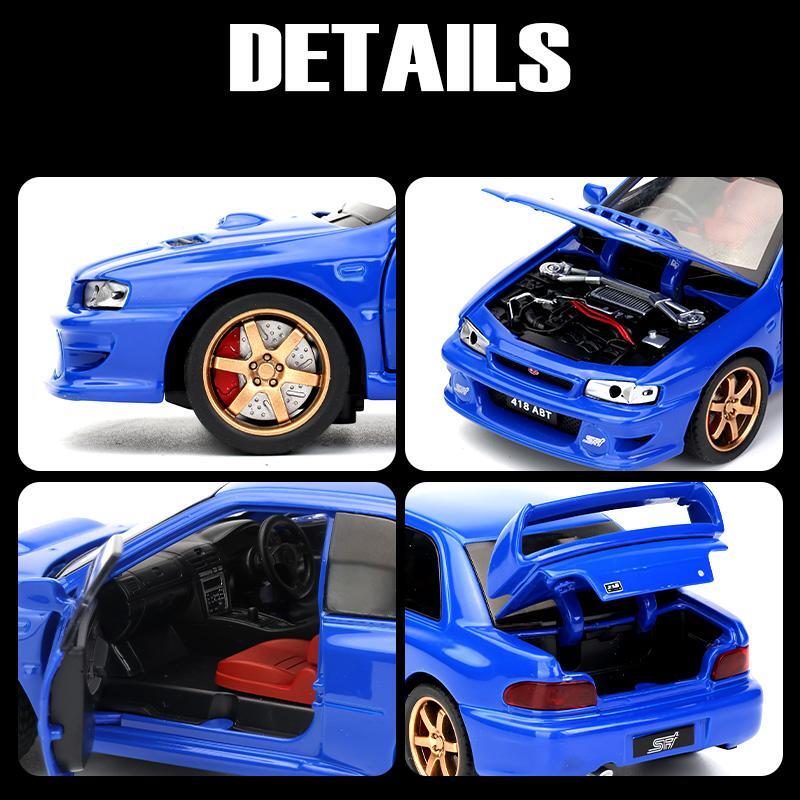 1/32 Subaru Impreza WRX 22B STI JDM Toy Car Model Diecast Metal Vehicle Miniature Sound & Light Pull Back Collection Gift Kid