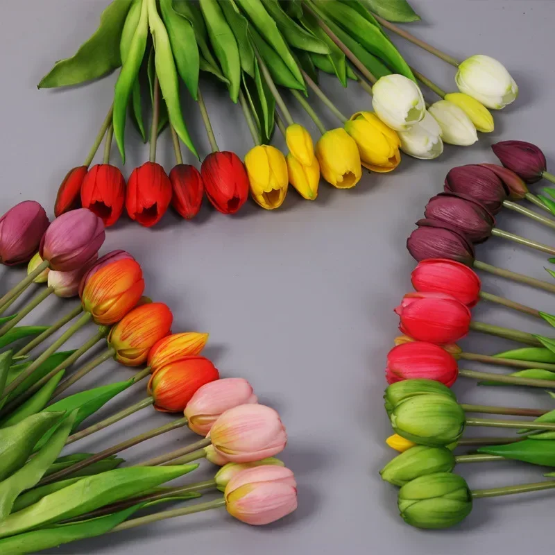 5 uds flores artificiales tulipán suave flor falsa tacto Real hogar jardín mesa decoración de boda simulación ramo de tulipanes de 5 cabezas