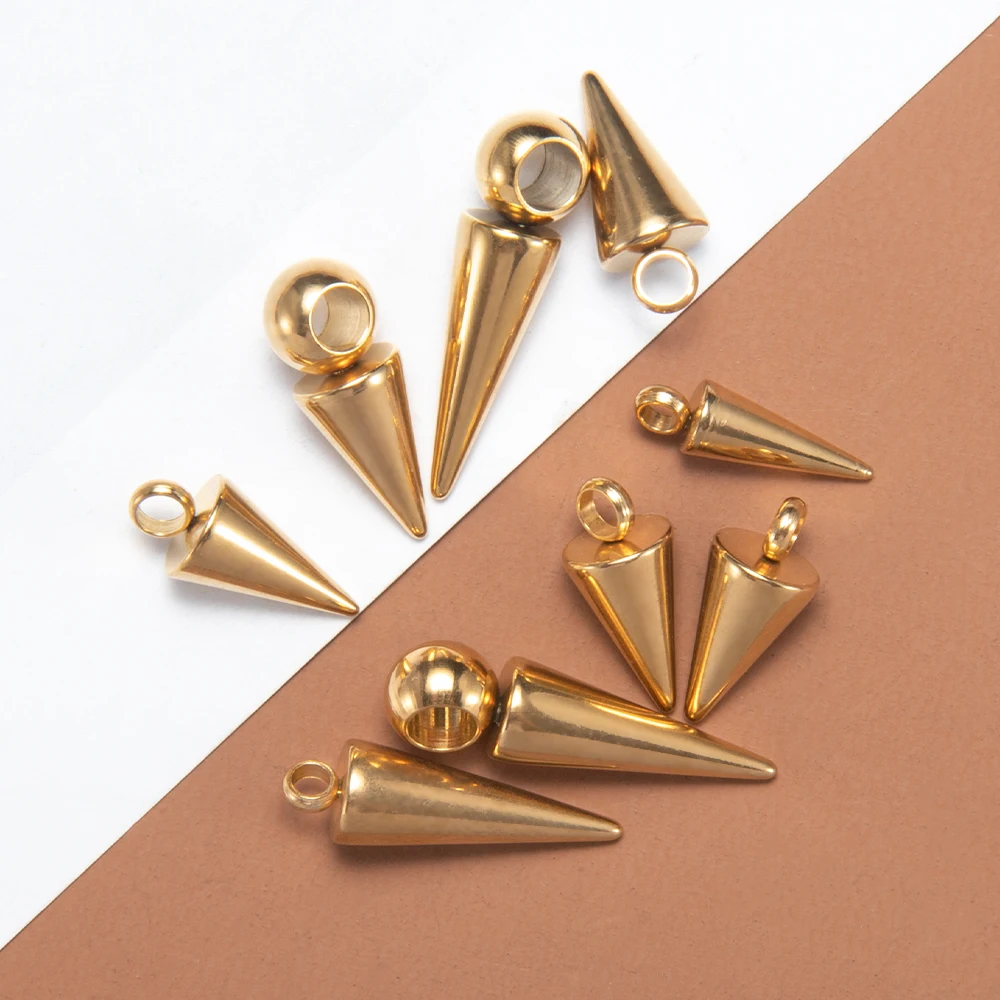 10pcs กรวยสแตนเลสจี้ Retro SPIKE จี้สําหรับเครื่องประดับ DIY ทําอุปกรณ์