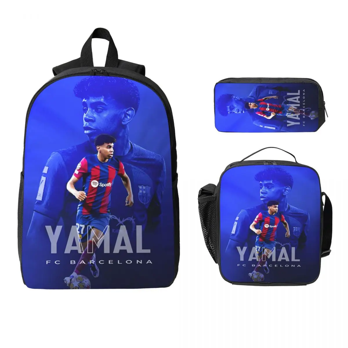Set di zaini a tema Lamine Y-Yamal da 3 pezzi per bambini Set di borse per penne con stella da calcio con scatola per il pranzo per studenti delle scuole