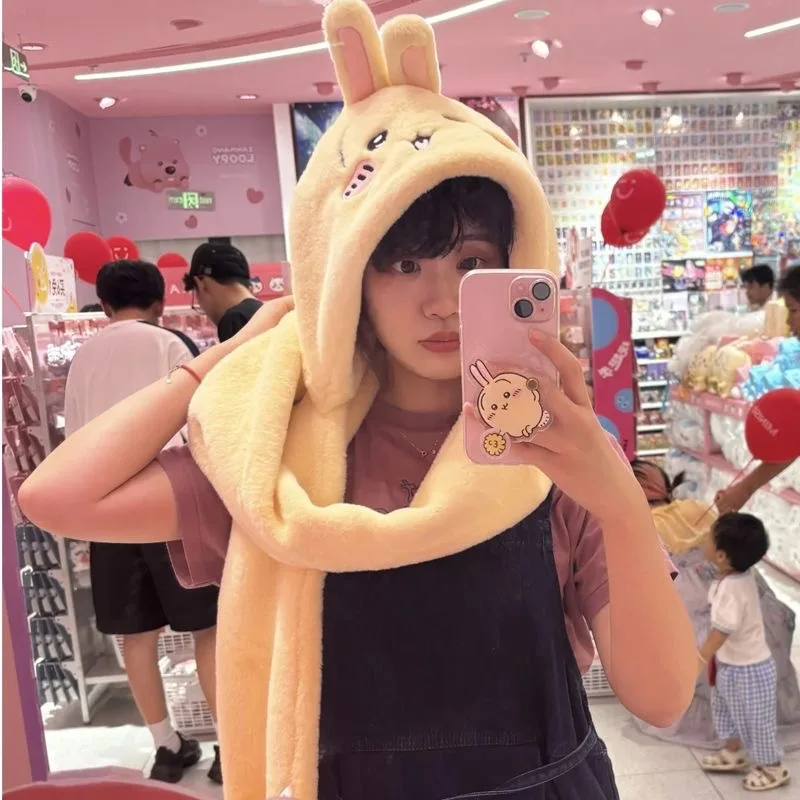 Miniso's a prueba de frío y al calor dibujos animados todo en uno lindo sombrero gii conjunto de tres piezas bufanda de felpa de invierno Chiikawa