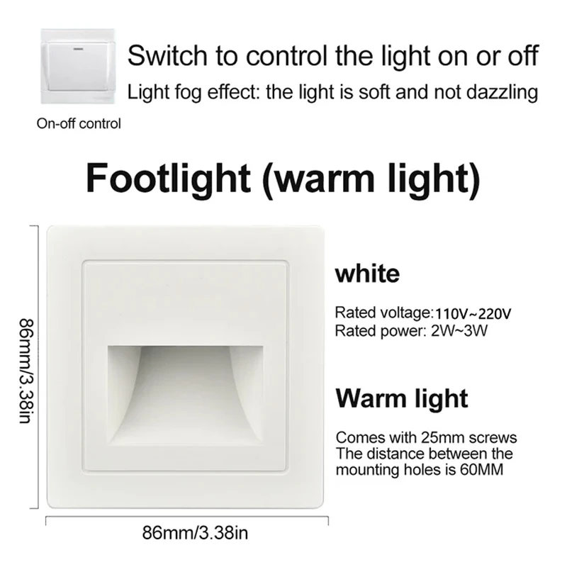 Sensore di luce del rilevatore di movimento PIR luci a led AC 110 V-240 V Lampada da parete per camera da letto con scala da incasso luce notturna a led