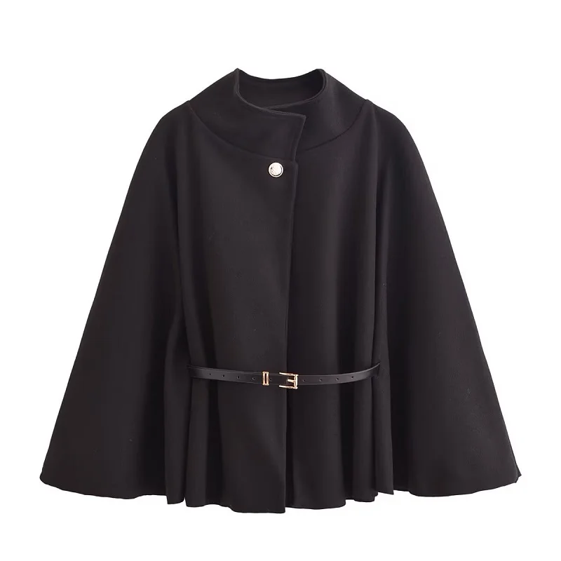 MUJER, Poncho con cinturón, capas negras para mujer, abrigos de invierno para mujer, capa con manga de murciélago 2025, abrigos para mujer, chaqueta tipo capa a la moda para mujer