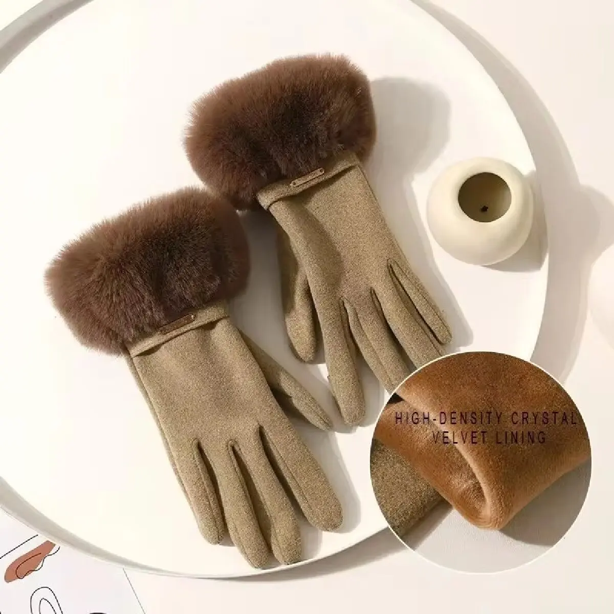 Gants d'hiver en daim pour femmes, garde au chaud, écran tactile en velours, peluche épaisse, poignet, personnalité à la mode, conduite élégante, cyclisme