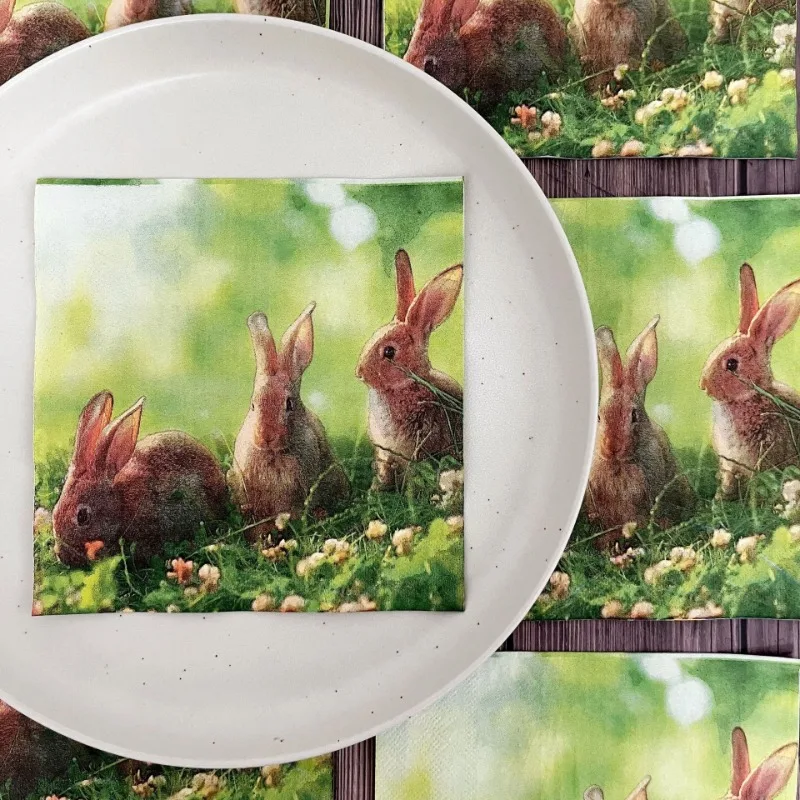 10/20pcs 33cm 2-Ply Meadow Bunny Printed Paper Napkins Easter Party Decorative Paper Placemats Cocktail Napkins