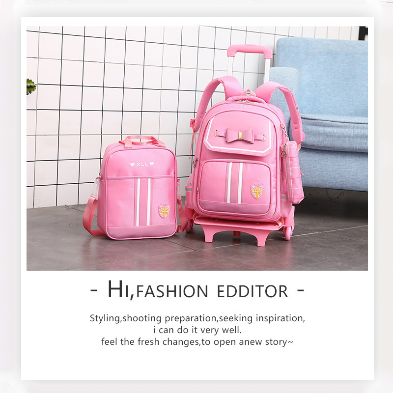 Kinder-Schultaschen-Set mit Rollen, Studenten-Rucksack, Schul-Trolley-Tasche, Schule, rollender Rucksack mit Rollen für Mädchen