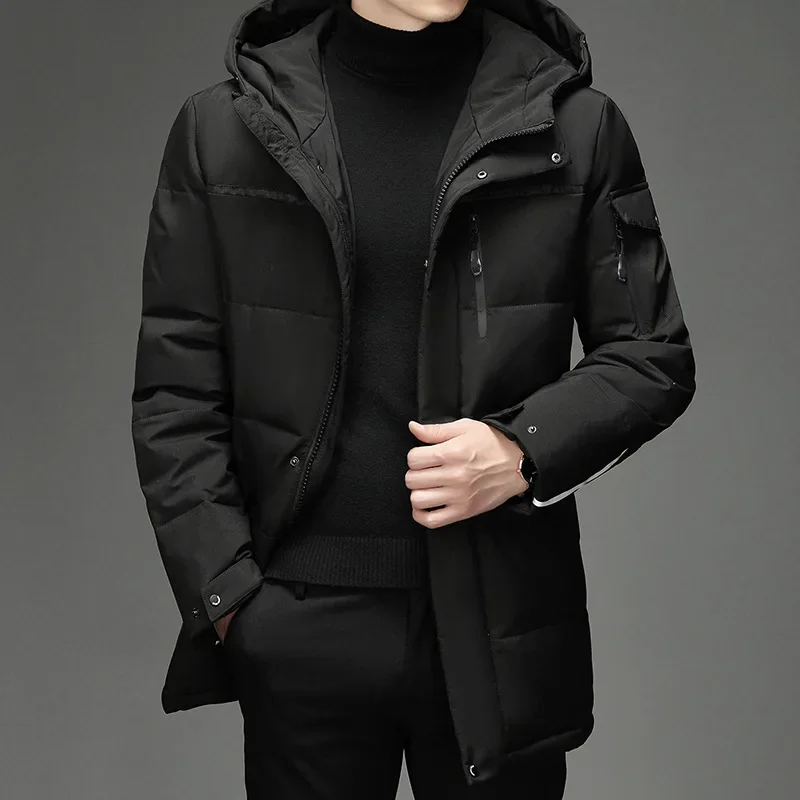 Nueva moda para hombre, chaquetas con capucha de plumón de pato blanco 90%, Parka gruesa y cálida impermeable para invierno, chaquetas de plumón, Parka larga 5XL