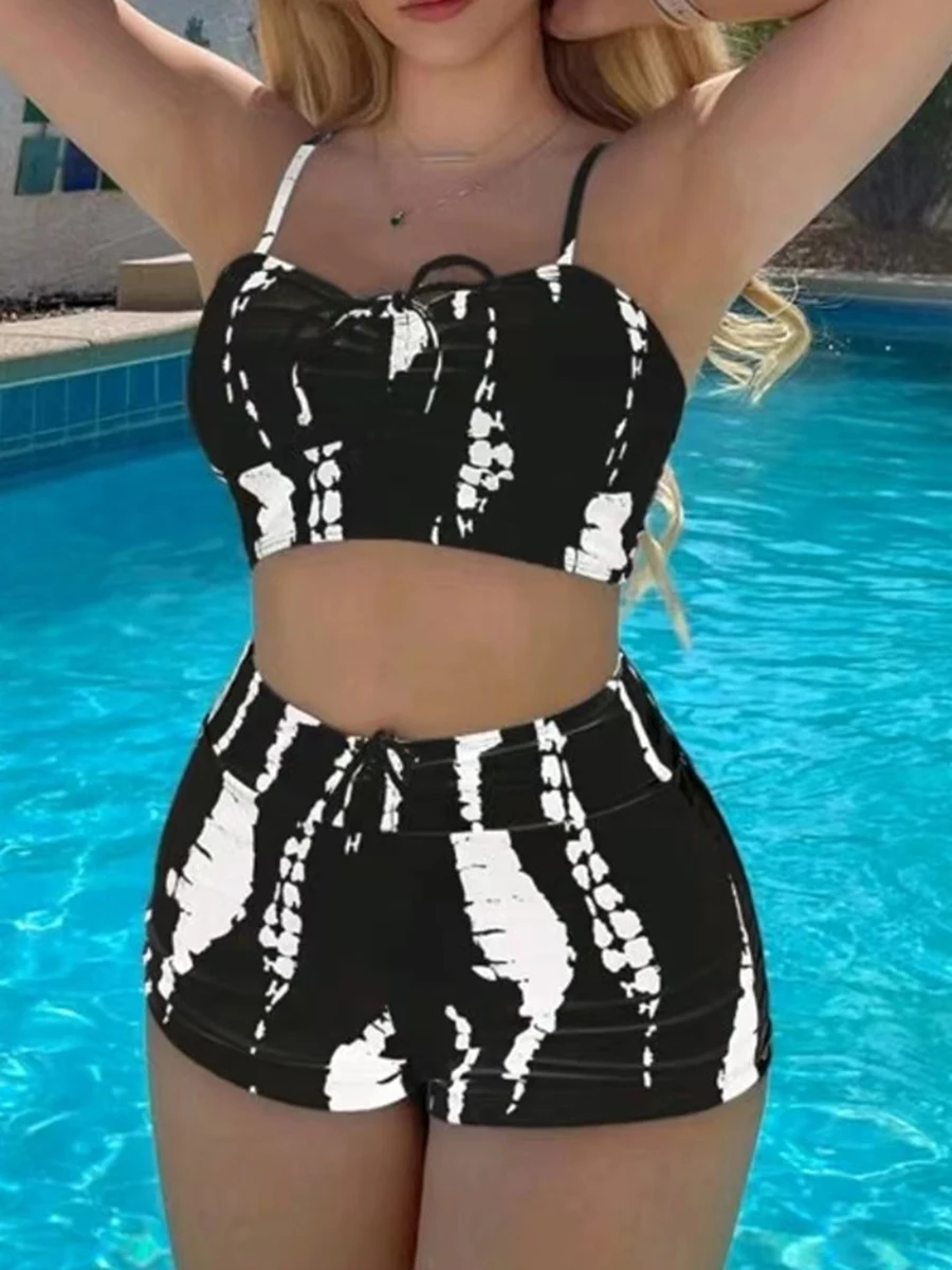 Bikinis con cordón frontal, traje de baño de cintura alta para mujer, bañadores femeninos, traje de baño para nadar, ropa de playa 2025