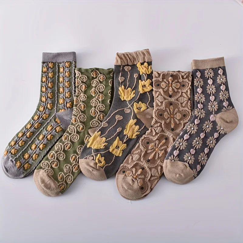 5 pares de calcetines con textura floral 3D, calcetines que combinan con todo estilo clásico retro, medias y calcetería para mujer 45,625 reseñas 4,7 todas las reseñas