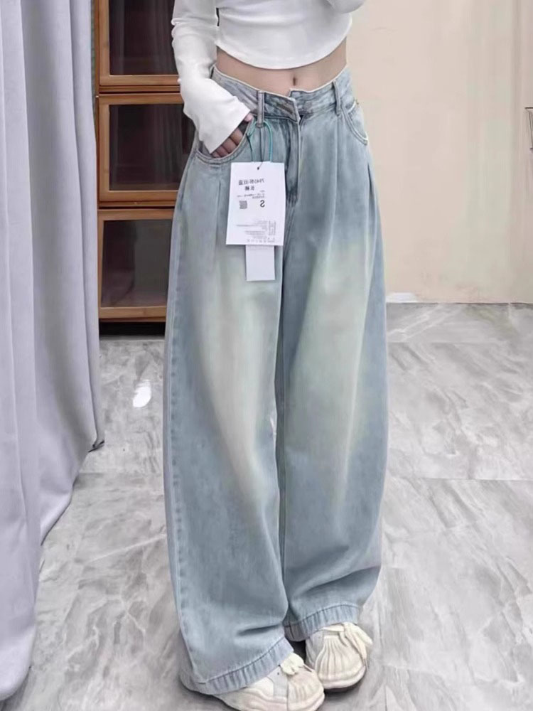 Calças Jeans de  de Cintura Alta com Pernas Retas para Mulheres, Finas, de Seda Gelada, Soltas, Crimento até o Chão,...