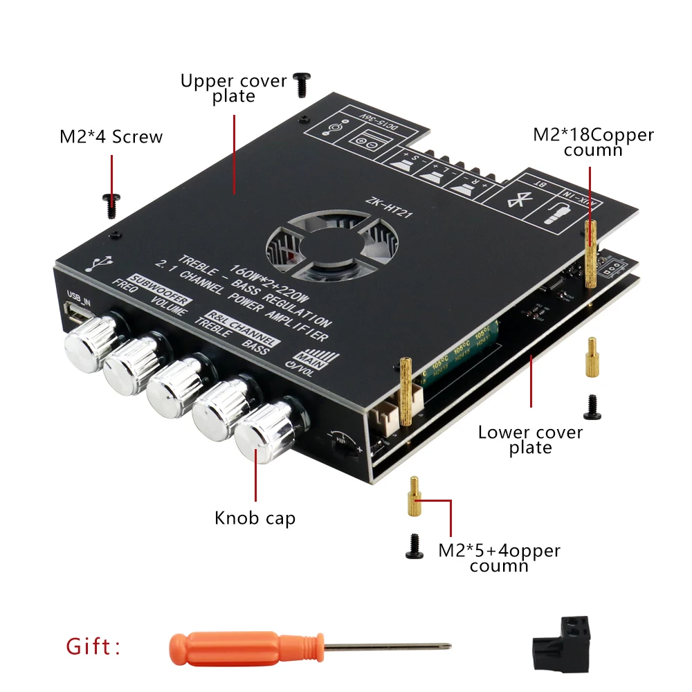 ZK-HT21 3G Bluetooth 5.0 Verstärkermodul 2.1 Kanal TDA7498E 160Wx2+220W Subwoofer Unterstützung AUX USB APP Steuerung