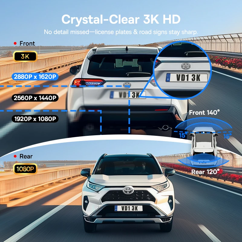 Baseus 3K Dash Cam VD1 Front and Rear Cam HD Built-in GPS Galileo Supercapacitor Car DVR Car Camera Recorder Support 24H Parking