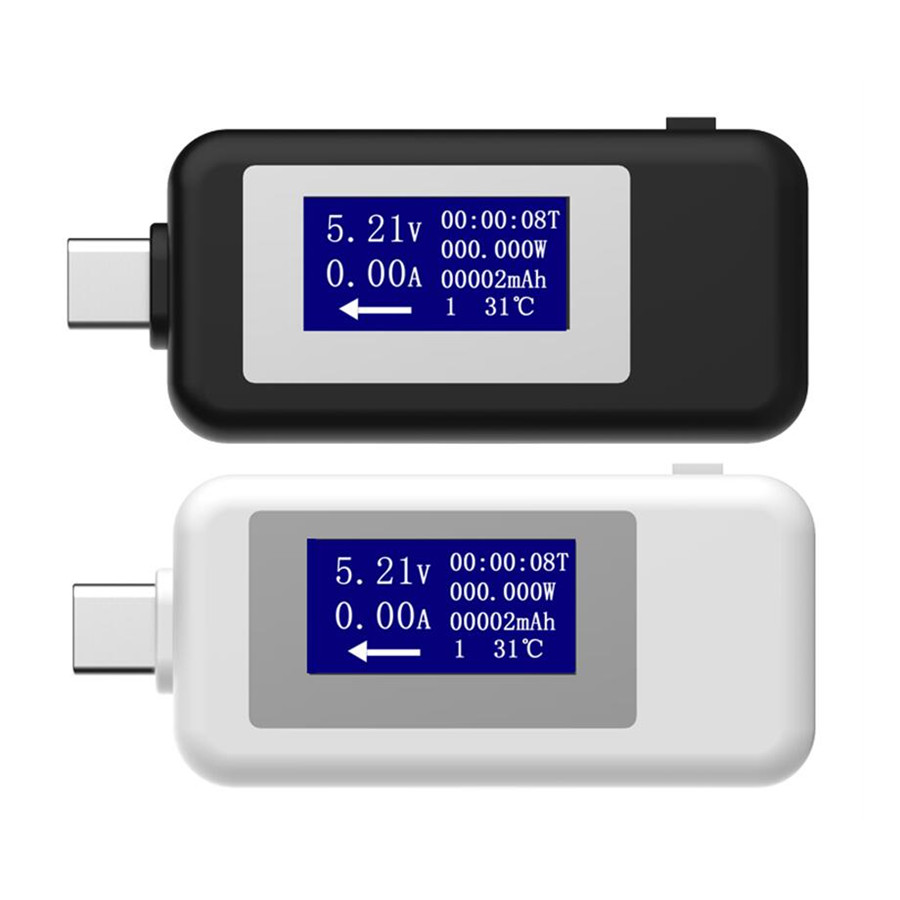 Digital Type-C Voltímetro USB, Temperatura, Corrente, Medidor de Voltagem, Detector de Volts, Amperímetro, Carregador do Banco de Potência, Indicador, 10 em 1