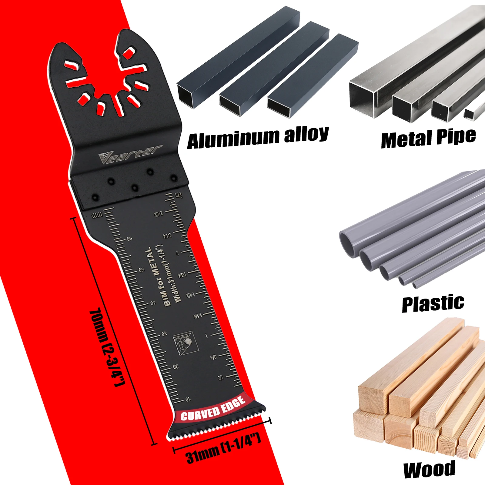 Vearter 7แพ็ค31มม.Bi-Metalใบเลื่อยสั่นยาวพิเศษ,ขอบโค้งตัดความแม่นยําสําหรับโลหะ,ไม้ตอกตะปู,Drywall,PVC