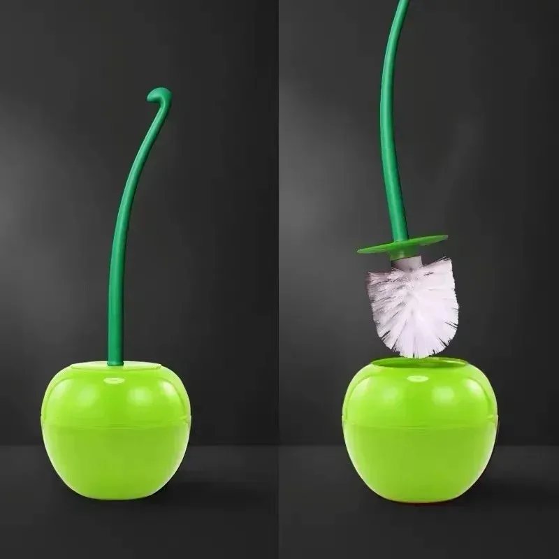 Conjunto de suporte de escova de vaso sanitário em formato de cereja fofo e criativo - Dois acessórios de banheiro - Escovas e suportes de vaso sanitário