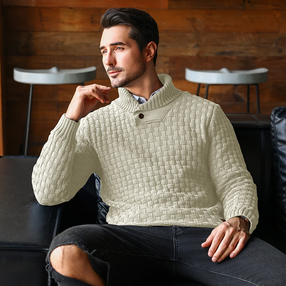 Herrenpullover, Winter, gestrickt, Rundhalsausschnitt, warm, weich, langärmelig, strukturiert, gerippter Rand, bequem, hochwertiges Oberteil, US-Größe