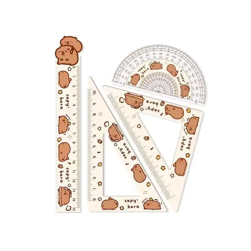 4pcs/set Creative Acrylic Capybara Set of Rulers Drawing Tools Cute Cartoon Soft Ruler Set Office Supplies Set 15CM Square