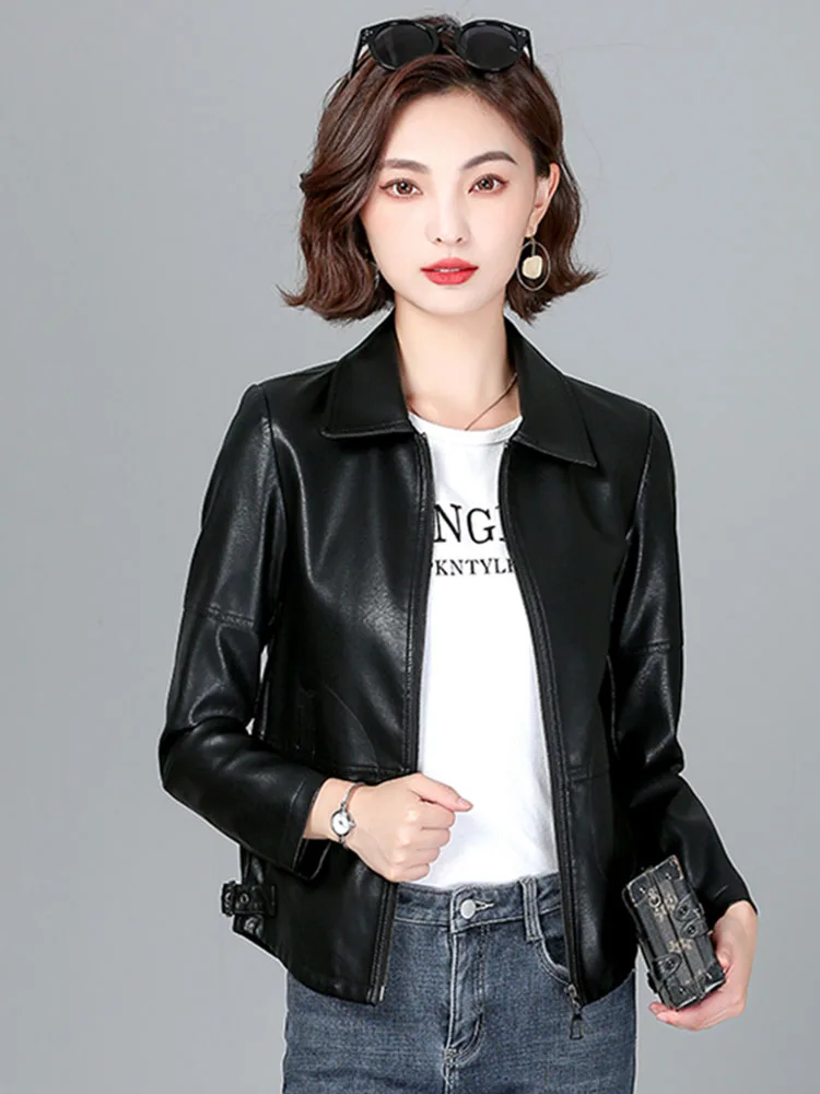 Neue Frauen Schaffell Jacke Frühling Herbst 2025, Mode Lässig Langarm Kurze Zipper Leder Mantel Lose Split Leder Oberbekleidung