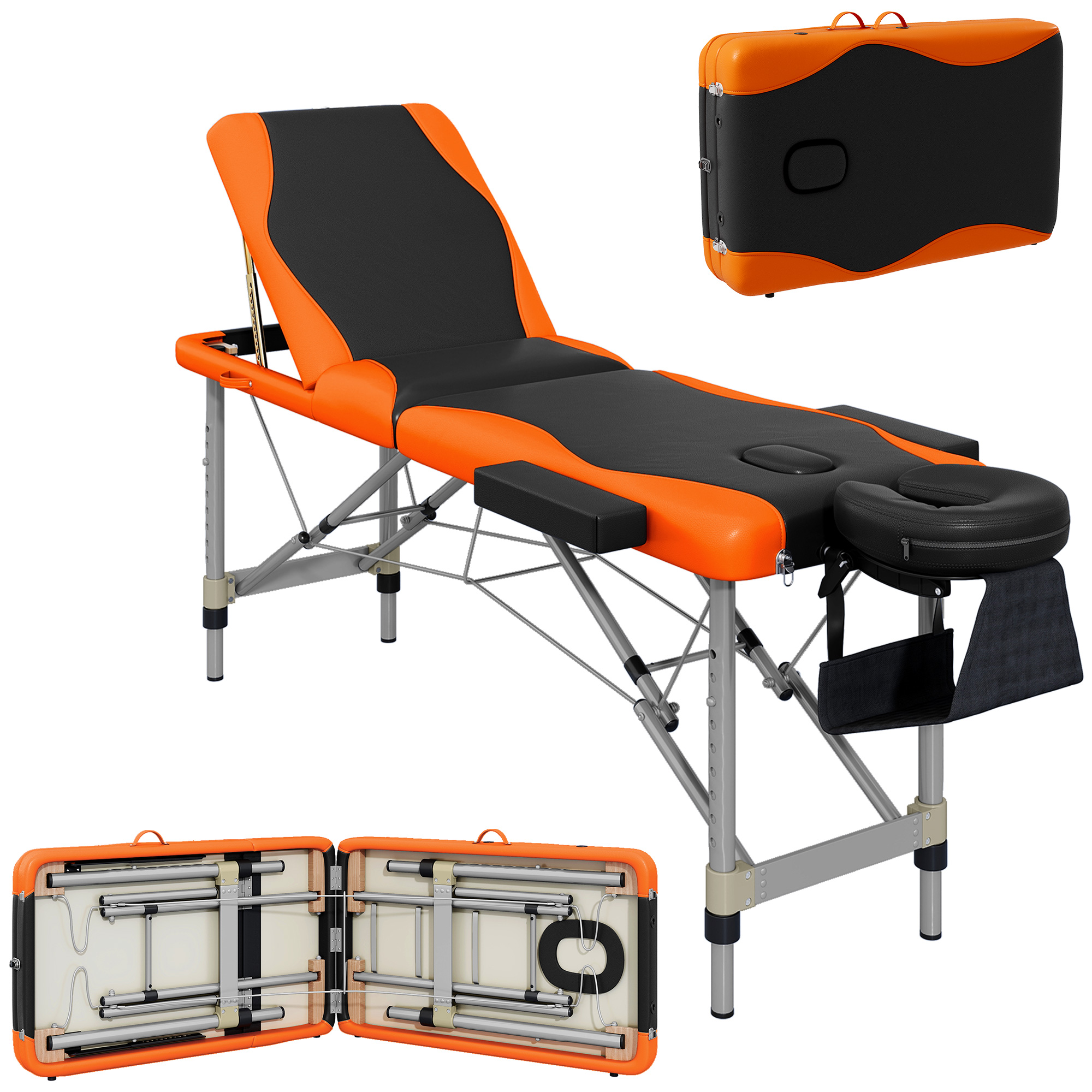 HOMCOM Portable Massage Table Beauty Therapy Couch Bed Spa Aluminum Orange