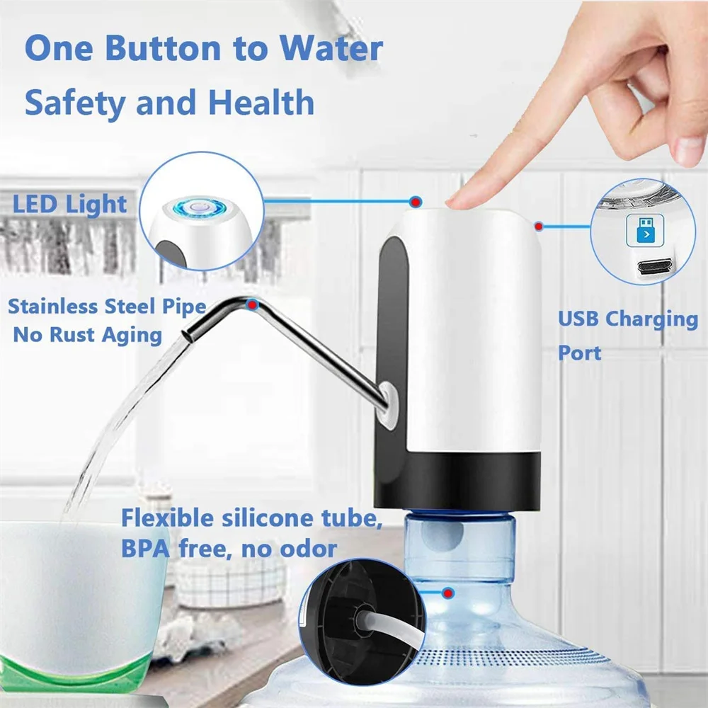 เครื่องจ่ายน้ำอัตโนมัติพกพาแบบ USB สีดำ1ชิ้นอุปกรณ์สำหรับใช้ในบ้านอุปกรณ์สำหรับดื่มปั๊มน้ำแบบมีลำกล้องขนาดเล็ก