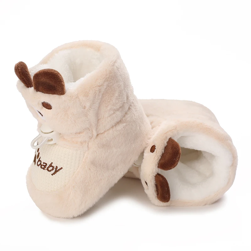 Desenhos animados todos os algodão damasco colorido urso bebê sapatos de algodão com isolamento de pelúcia e solas macias para sapatos de caminhada do bebê