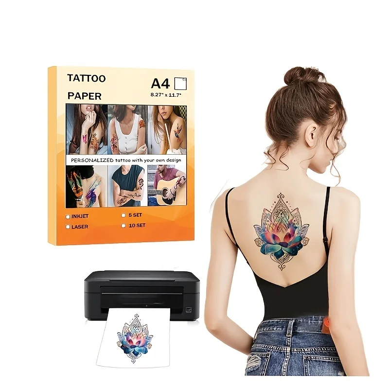 Carta per tatuaggi artistici A4 Carta per tatuaggi temporanei impermeabili fai-da-te con stampanti a getto d'inchiostro o laser per adesivi per tatuaggi per uomini e bambini