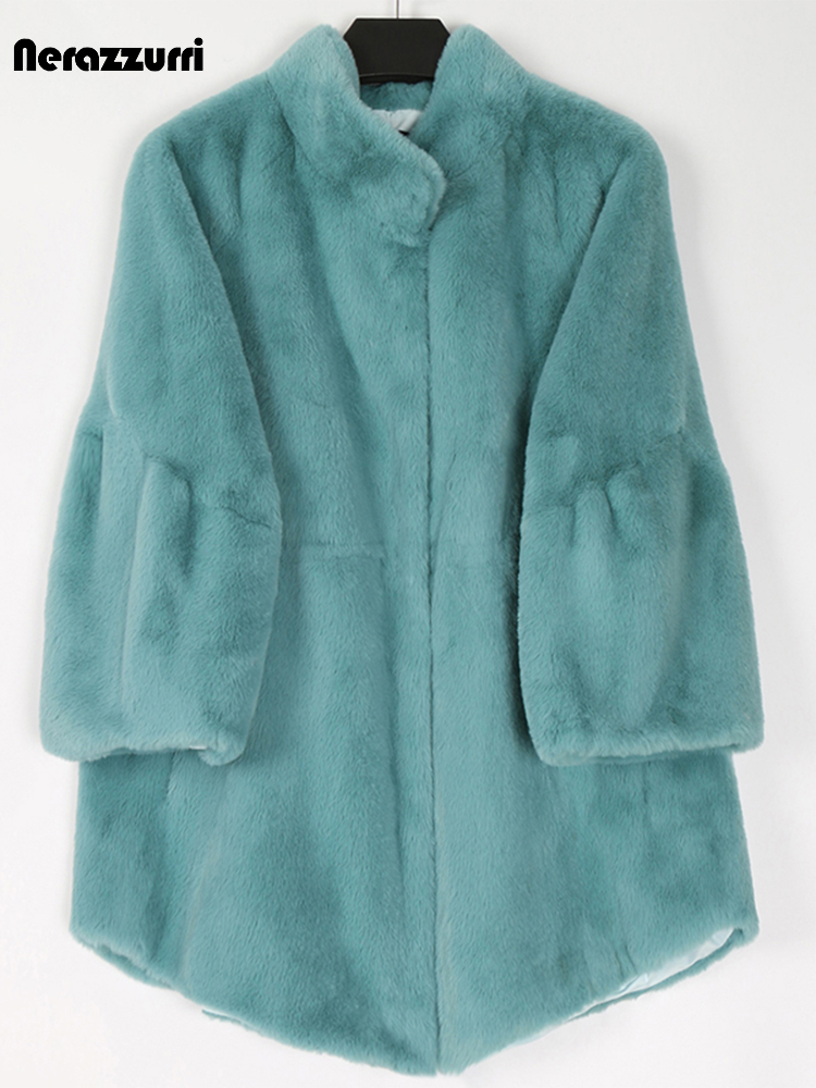 Nerazzurri Flauschigen Lose Warme Weiche Weiß Faux Pelzmantel mit Flare Hülse pelzigen jacke 2022 mode herbst winter frauen kleidung