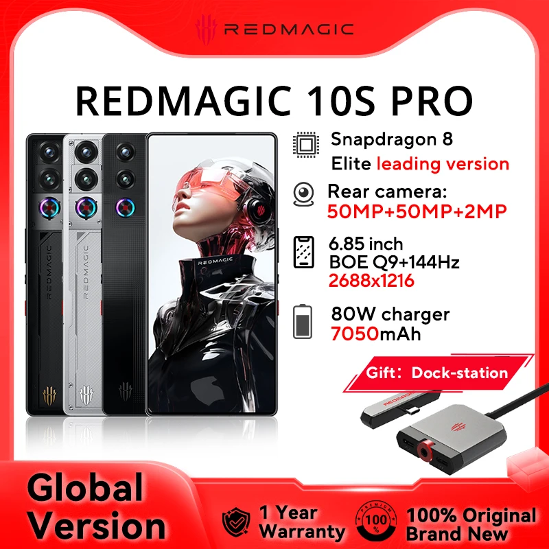 Versión Global Redmagic 10S Pro NX789J Snapdragon 8 Elite versión líder 6,853 "Q9 + 144Hz AMOLED 50*2 + 2 + 16MP 7050mAh 80W NFC