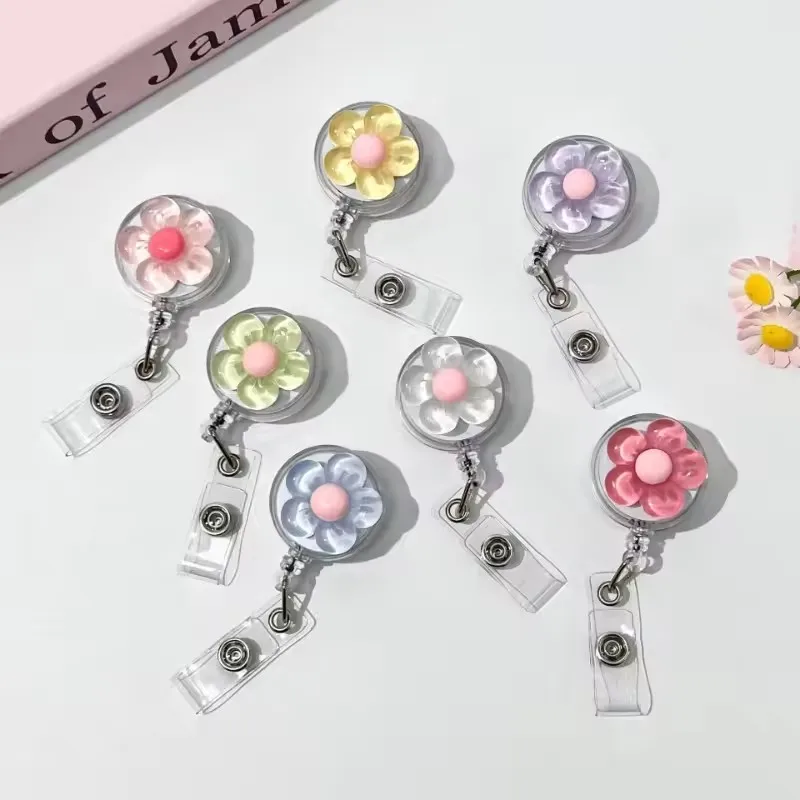 1pcs น่ารักดอกไม้ Badge Reel สําหรับผู้หญิง Retractable Worker ID Card ดึงหัวเข็มขัด Doctore พยาบาล ID Card Badge ผู้ถือคลิป