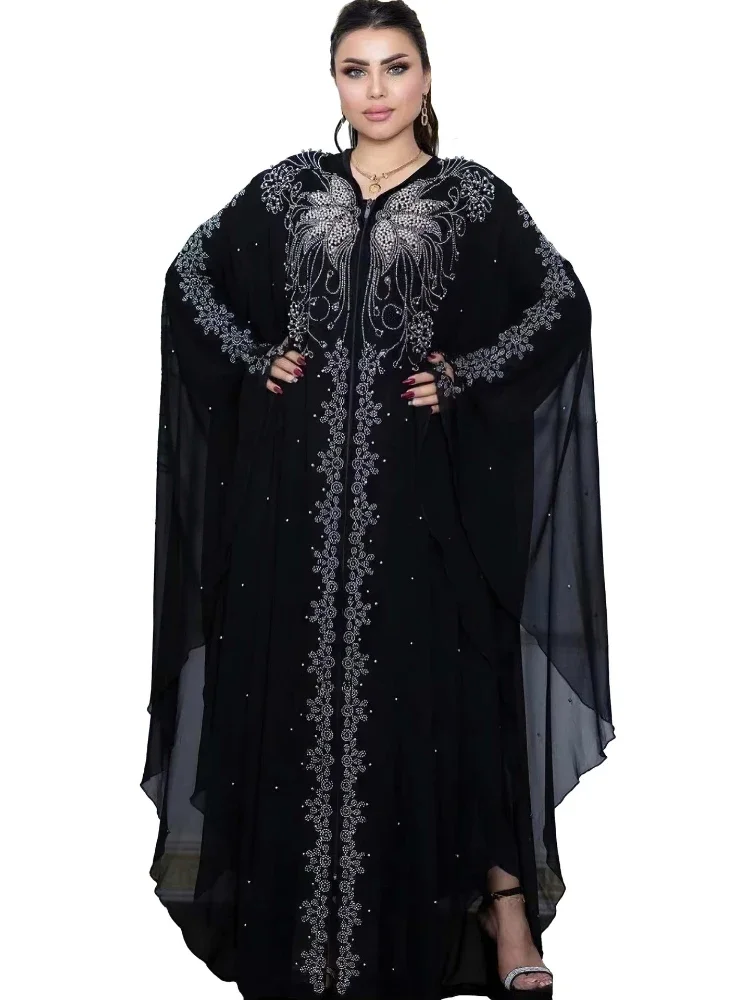 Vestido musulmán Eid para mujer, Abaya con manga de murciélago, diamante Jalabiya, caftán marroquí, Vestidos de fiesta, Abayas de Dubái, caftán, Vestidos largos