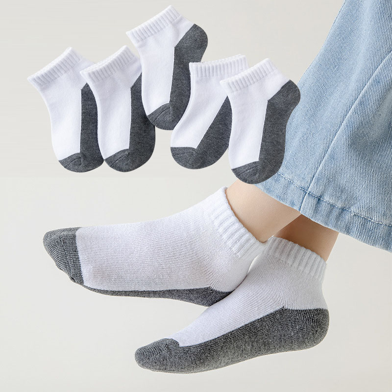 5 par/lote 2023 nuevos calcetines de verano para niños, calcetines de algodón a la moda en negro, blanco y gris para niños de 1 a 12 años, calcetines para estudiantes y adolescentes