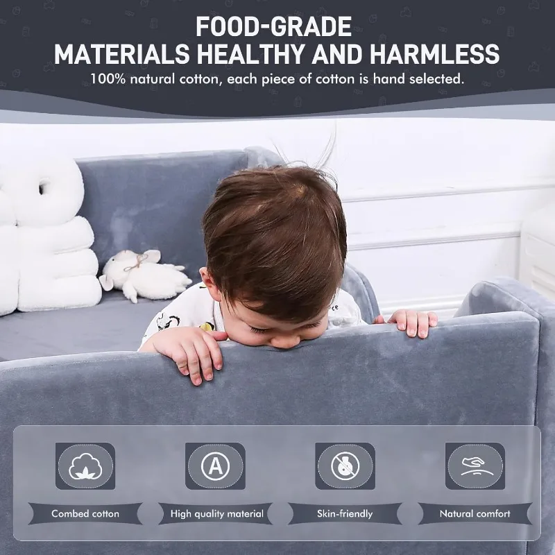 Toddler Bed, Child Bed for Kids with Extra Safty Broad, Standard Crib Size Toddler Bed, Certified Fabric Toddler Beds(Gray)