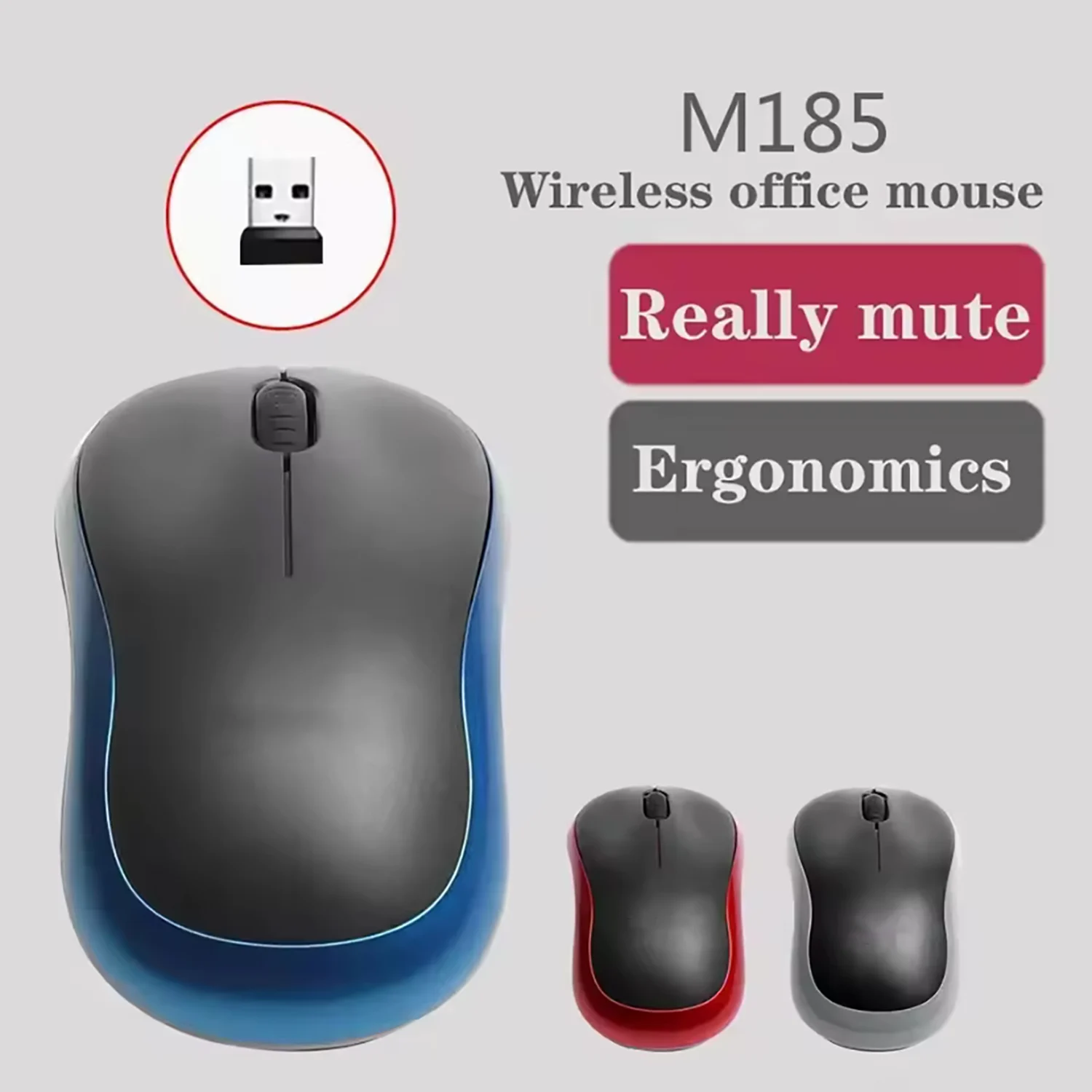 Mini ratón inalámbrico M185, cómodo ratón portátil, ratón ergonómico de 1000DPI, 2,4 GHz con Mini receptor USB para PC/portátil