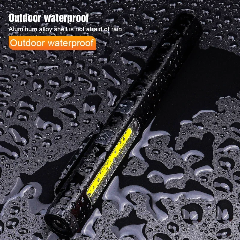Multifunktionale 4-in-1-LED-Taschenlampe, Mini-USB, wiederaufladbar, 800 mAh, Stiftclip-Taschenlampe, 365 nm, UV-Licht, COB, Camping, Arbeit, Reparatur