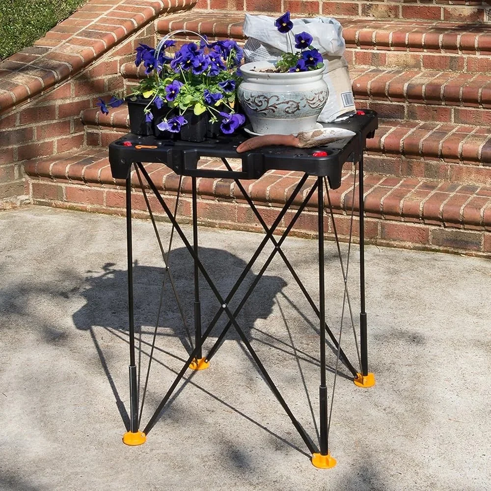 Folding Work Table Portable Lightweight Sturdy Workbench 300lbs Capacity Secure Legs Easy Storage Includes Clamps Link Locks