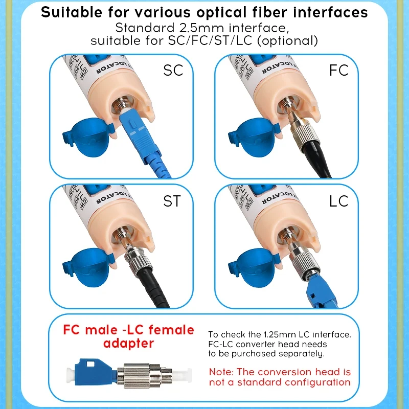 COMPTYCO Visual Fault Locator FTTH ปากกาเครื่องทดสอบสายเคเบิลไฟเบอร์ออปติก 1/10/20/30/50/60/80mw VFL SC/FC/ST 2.5 มม.
