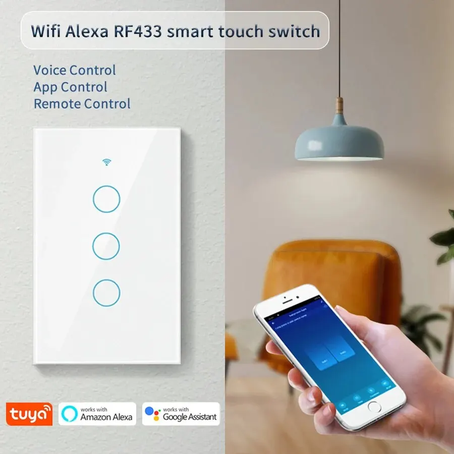 Interruptores inteligentes Tuya, cable neutro estadounidense/no requiere cable neutro, 1/2/3/4 entradas, Interruptor táctil WiFi, funciona con Alexa y Google Home