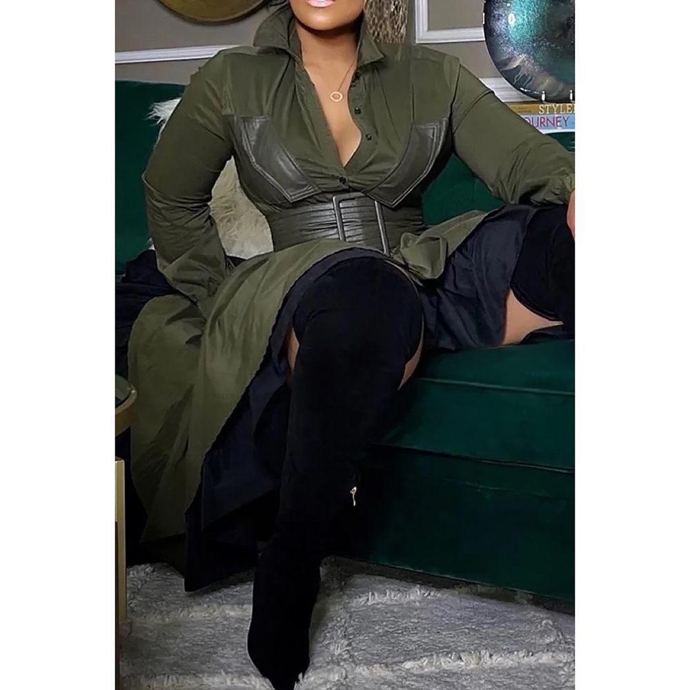 Plus Size Semi Formal Dress Olive Long Sleeve Wrap Asymmetrical Hem Mini Dress