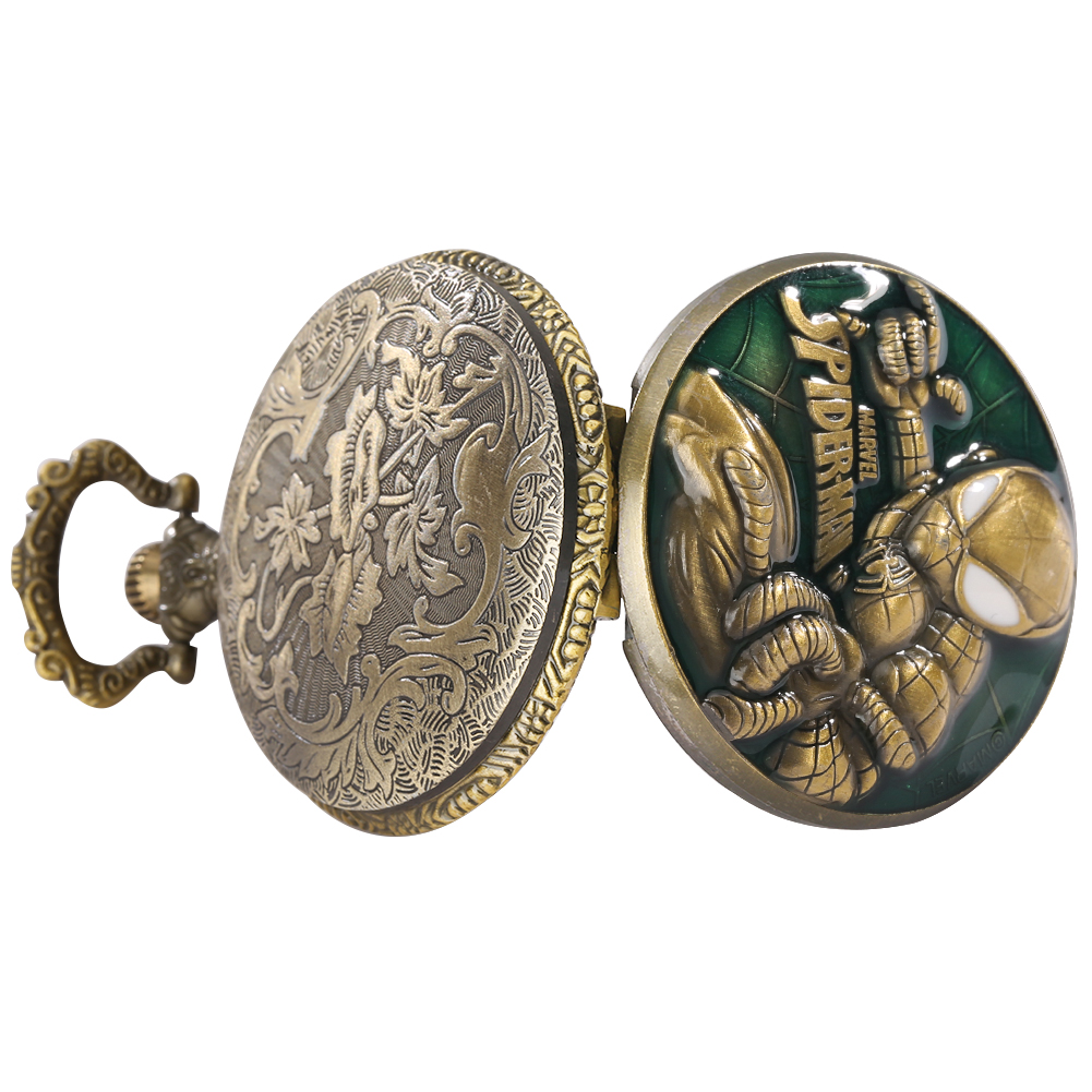 Marvel Spiderman Comic Anime reloj de bolsillo de cuarzo moda famosa Spider Hero hombres Cosplay Steampunk COLLAR COLGANTE reloj de cadena