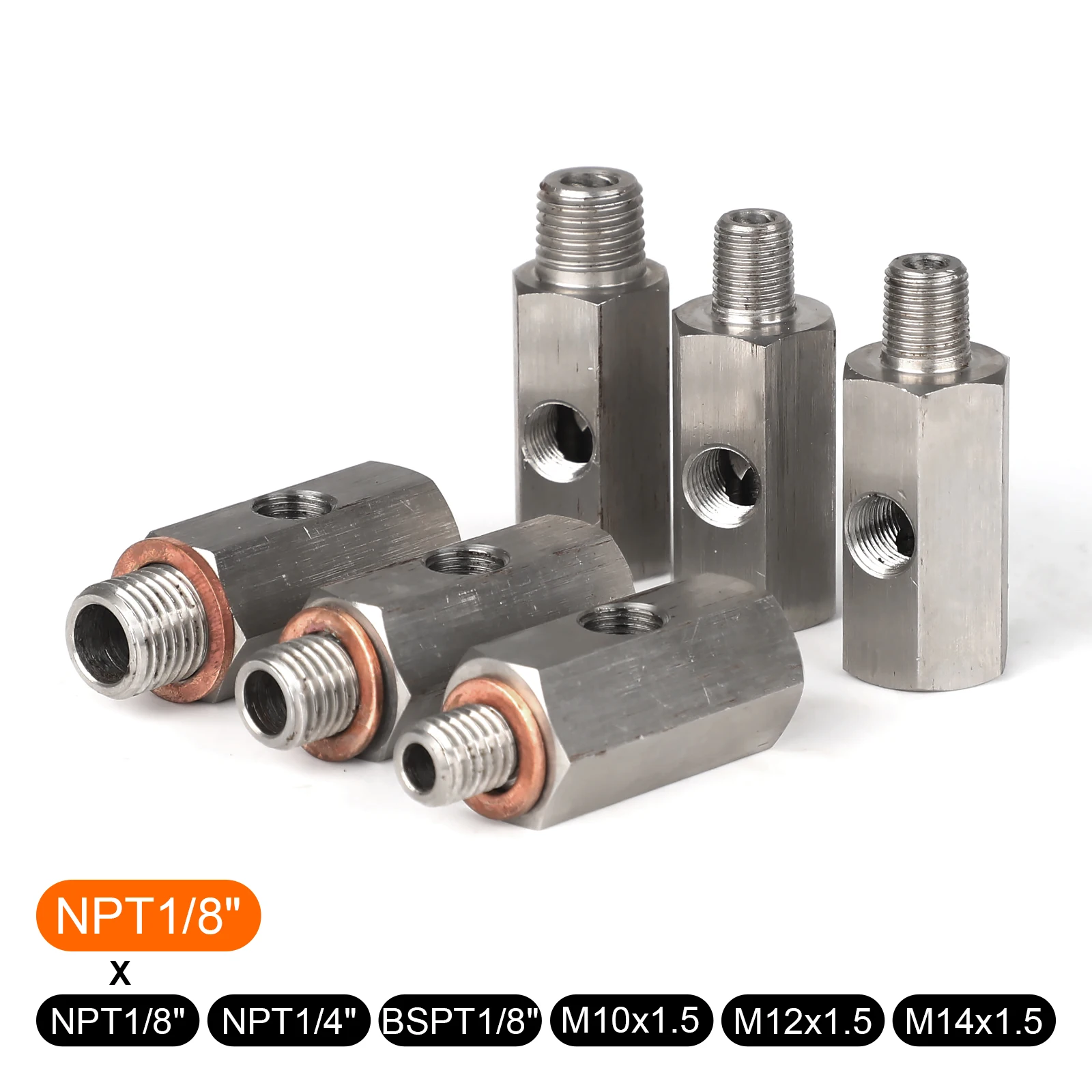 Cnspeed aço inoxidável furos laterais sensor de pressão óleo conector 1/8 "npt fêmea para m12 m10 m14 medidor de linha alimentação t adaptador