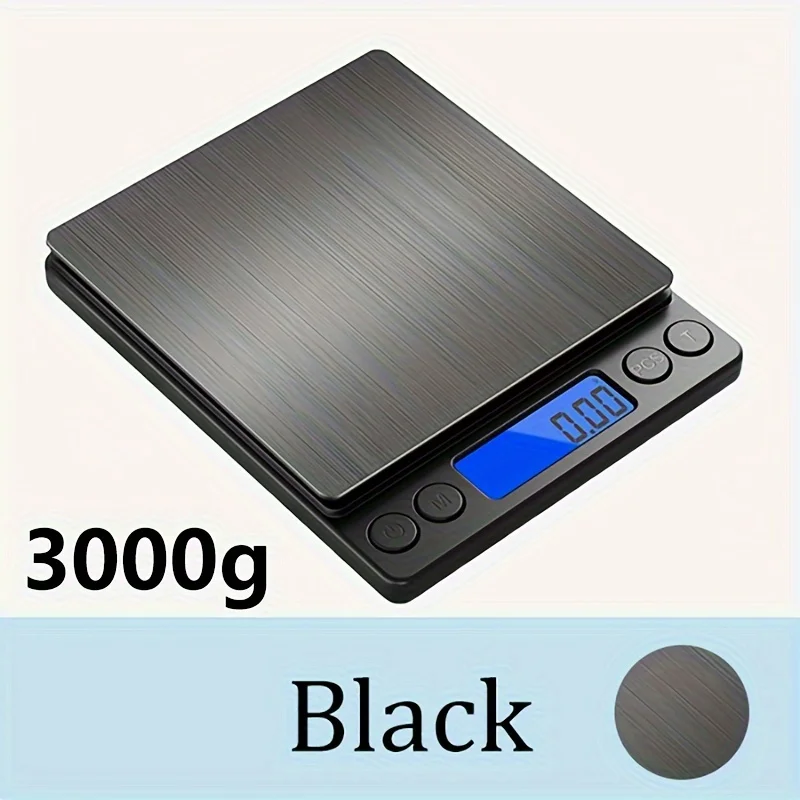 Accurate Digital Gram Scale with Dual Trays 3000g Capacity 0.1g Precision 9 Unit Measurement Tare Function Battery Powered