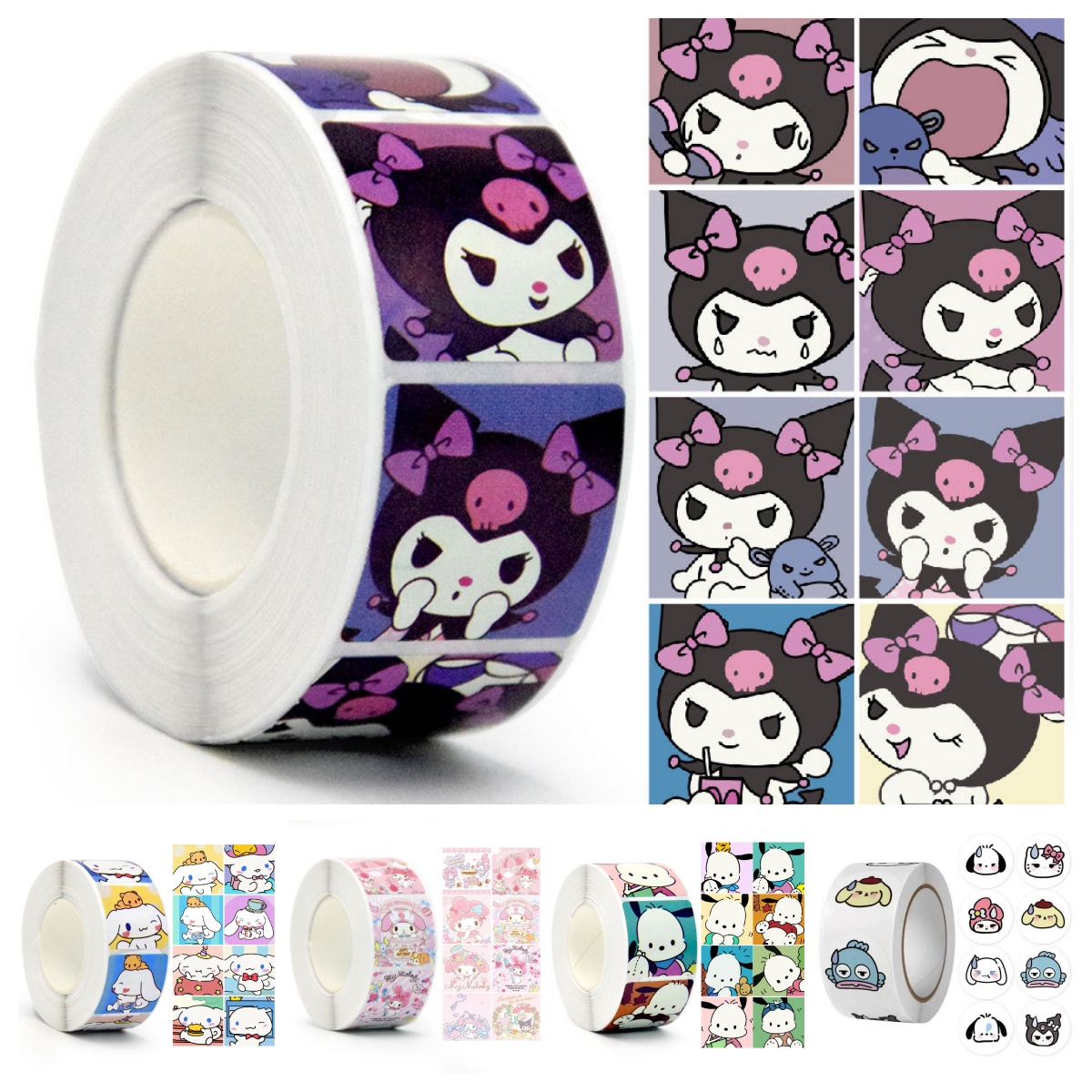 500 pçs anime sanrio kuromi adesivos kawaii olá kitty cinnamoroll melodia rolo decalques graffiti bagagem decorações crianças brinquedos